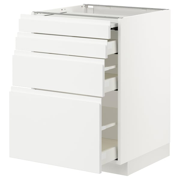 METOD / MAXIMERA bc w pull-out work surface/3drw, white/Voxtorp high-gloss/white, 60x60 cm