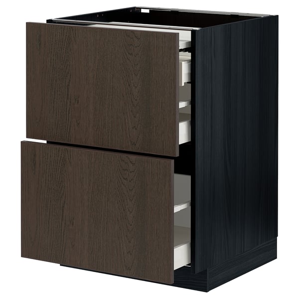 METOD / MAXIMERA bc w pull-out work surface/3drw, black/Sinarp brown, 60x60 cm
