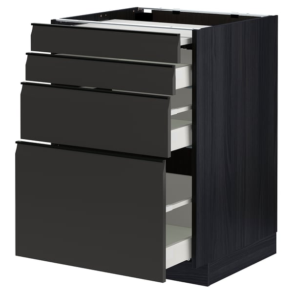 METOD / MAXIMERA bc w pull-out work surface/3drw, black/Upplöv matt anthracite, 60x60 cm