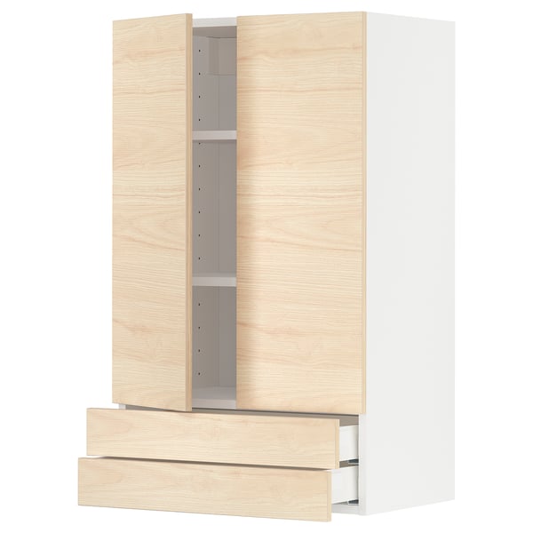 METOD / MAXIMERA wall cabinet w 2 doors/2 drawers, white/Askersund light ash effect, 60x100 cm