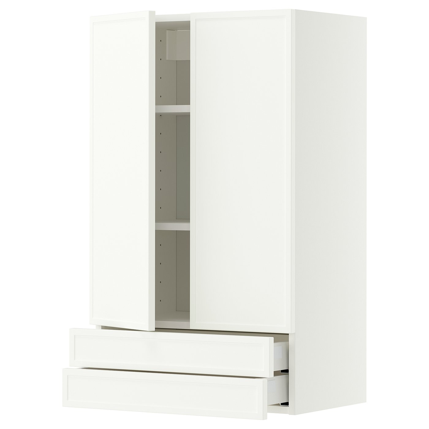 METOD / MAXIMERA wall cabinet w 2 doors/2 drawers, white/Aspudden matt white, 60x100 cm