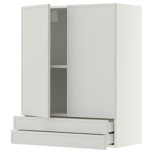 METOD / MAXIMERA wall cabinet w 2 doors/2 drawers, white/Aspudden light grey, 80x100 cm