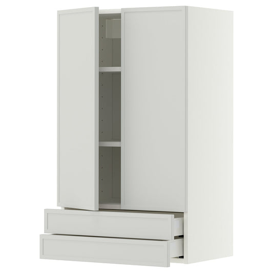 METOD / MAXIMERA wall cabinet w 2 doors/2 drawers, white/Aspudden light grey, 60x100 cm