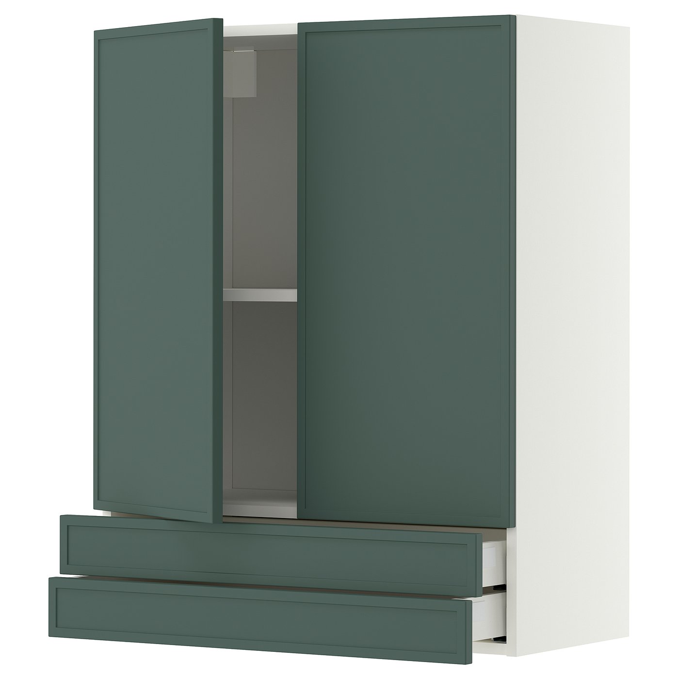 METOD / MAXIMERA wall cabinet w 2 doors/2 drawers, white/Aspudden dark grey-green, 80.0x100.0x38.6 cm