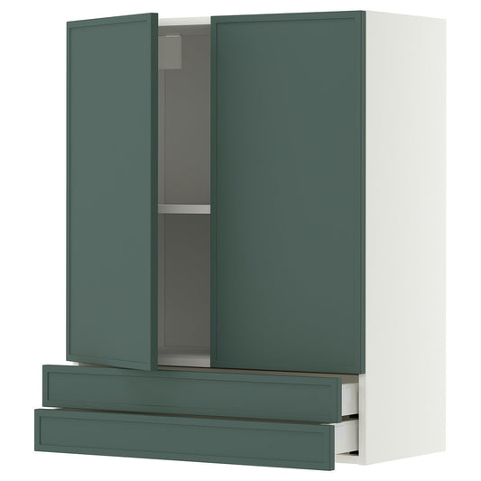 METOD / MAXIMERA wall cabinet w 2 doors/2 drawers, white/Aspudden dark grey-green, 80.0x100.0x38.6 cm