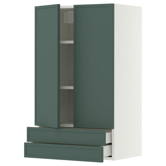 METOD / MAXIMERA wall cabinet w 2 doors/2 drawers, white/Aspudden dark grey-green, 60x100 cm
