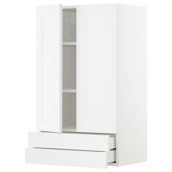 METOD / MAXIMERA wall cabinet w 2 doors/2 drawers, white/Axstad matt white, 60x100 cm