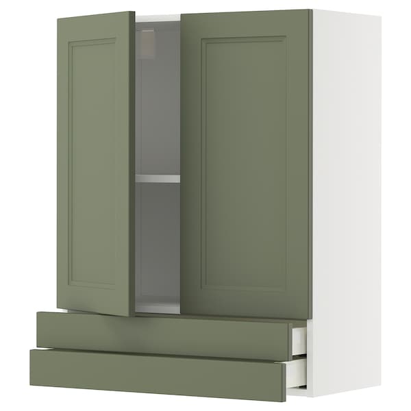 Ikea METOD / MAXIMERA - Wall unit with 2 doors/2 drawers, white/Axstad gray-green,80x100 cm