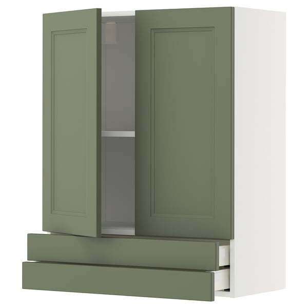 METOD / MAXIMERA wall cabinet w 2 doors/2 drawers, white/Axstad grey-green, 80x100 cm