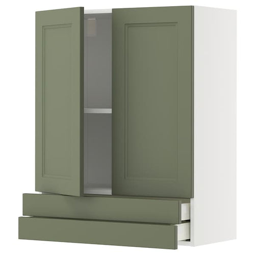 METOD / MAXIMERA - METOD / MAXIMERA Wall cabinet w 2 doors/2 drawers, white/Axstad grey-green, 80x100 cm