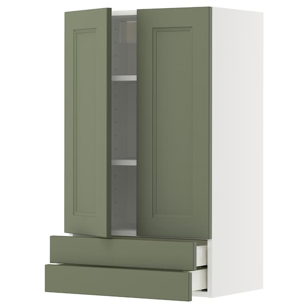 Ikea METOD / MAXIMERA - Wall unit with 2 doors/2 drawers, white/Axstad gray-green,60x100 cm