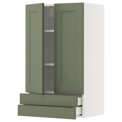 METOD / MAXIMERA - METOD / MAXIMERA Wall cabinet w 2 doors/2 drawers, white/Axstad grey-green, 60x100 cm