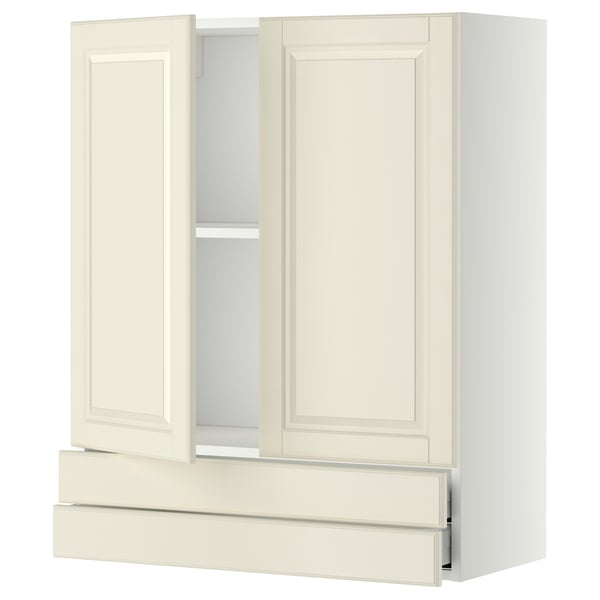 METOD / MAXIMERA wall cabinet w 2 doors/2 drawers, white/Bodbyn off-white, 80x100 cm