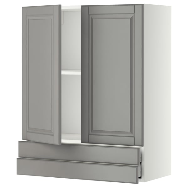 METOD / MAXIMERA - METOD / MAXIMERA Wall cabinet w 2 doors/2 drawers, white/Bodbyn grey, 80x100 cm