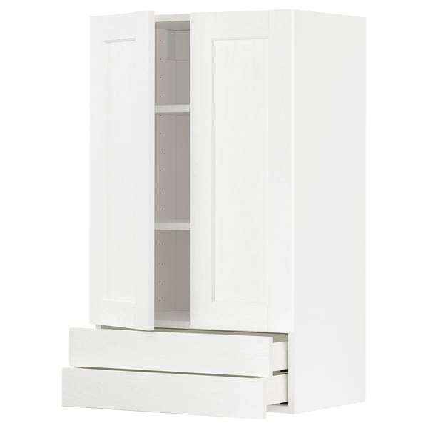 METOD / MAXIMERA wall cabinet w 2 doors/2 drawers, white Enköping/white wood effect, 60x100 cm