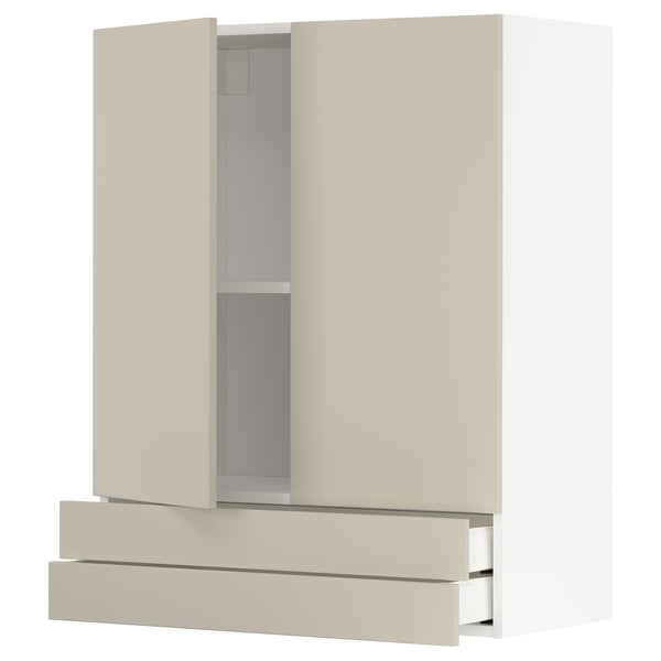 METOD / MAXIMERA - METOD / MAXIMERA Wall cabinet w 2 doors/2 drawers, white/Havstorp beige, 80x100 cm