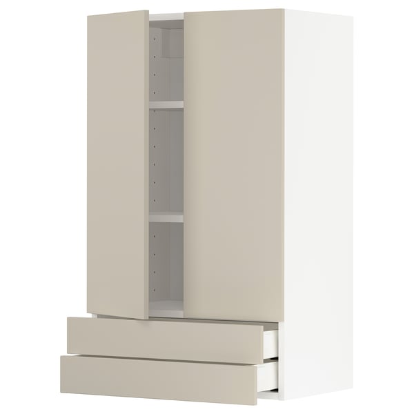 METOD / MAXIMERA wall cabinet w 2 doors/2 drawers, white/Havstorp beige, 60x100 cm
