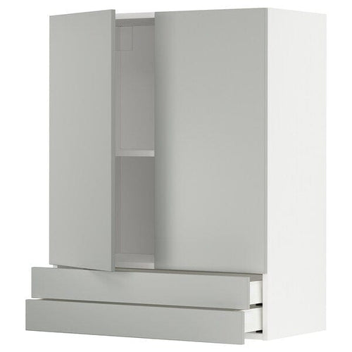 METOD / MAXIMERA - METOD / MAXIMERA Wall cabinet w 2 doors/2 drawers, white/Havstorp light grey, 80x100 cm