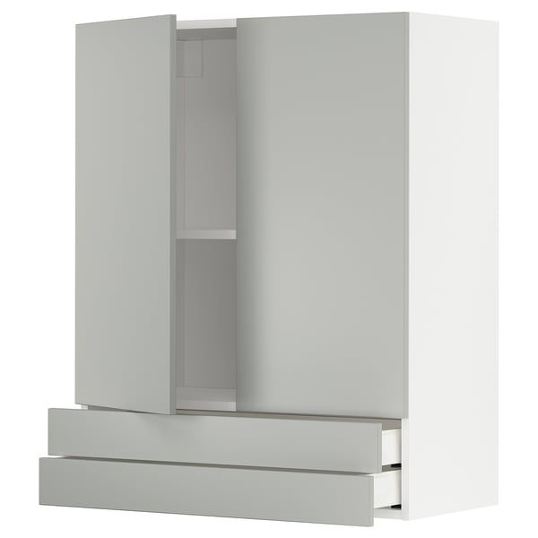 METOD / MAXIMERA wall cabinet w 2 doors/2 drawers, white/Havstorp light grey, 80x100 cm