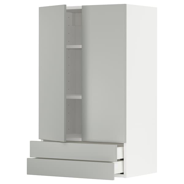 Ikea METOD / MAXIMERA - Wall cabinet w 2 doors/2 drawers, white/Havstorp light grey, 60x100 cm