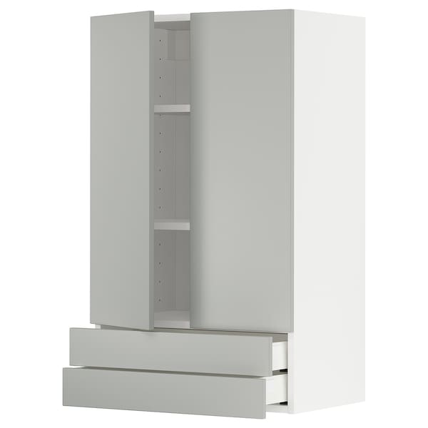 METOD / MAXIMERA - Wall cabinet w 2 doors/2 drawers, white/Havstorp light grey, 60x100 cm