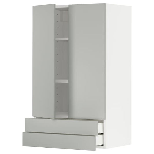 Ikea METOD / MAXIMERA - Wall cabinet w 2 doors/2 drawers, white/Havstorp light grey, 60x100 cm