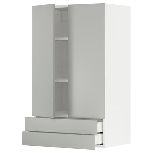 METOD / MAXIMERA - METOD / MAXIMERA Wall cabinet w 2 doors/2 drawers, white/Havstorp light grey, 60x100 cm