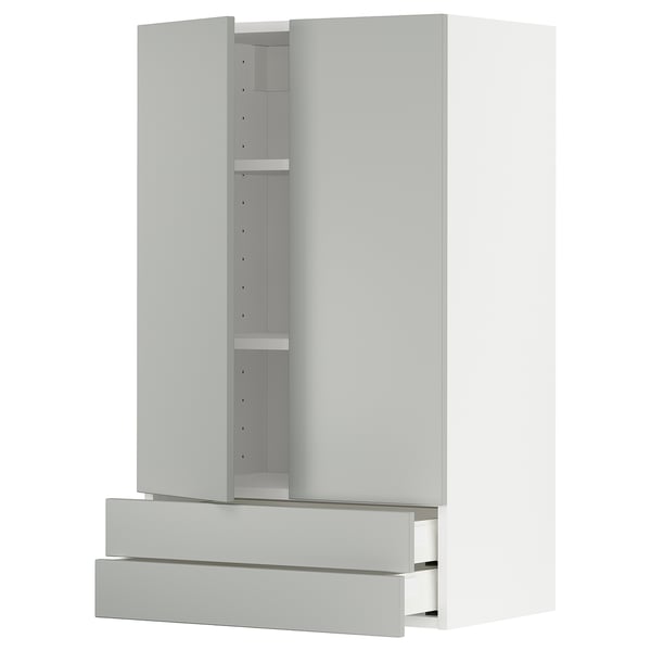 METOD / MAXIMERA wall cabinet w 2 doors/2 drawers, white/Havstorp light grey, 60x100 cm
