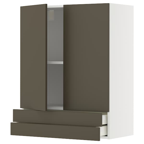 METOD / MAXIMERA - Wall cabinet w 2 doors/2 drawers, white/Havstorp brown-beige, 80x100 cm