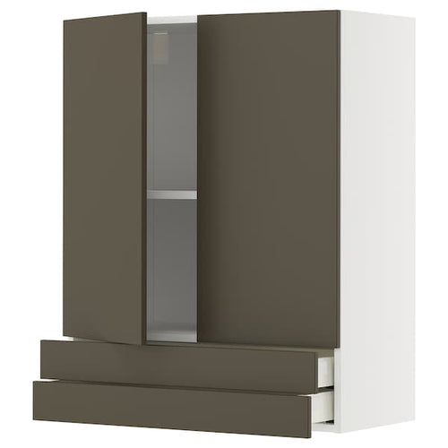 METOD / MAXIMERA - METOD / MAXIMERA Wall cabinet w 2 doors/2 drawers, white/Havstorp brown-beige, 80x100 cm