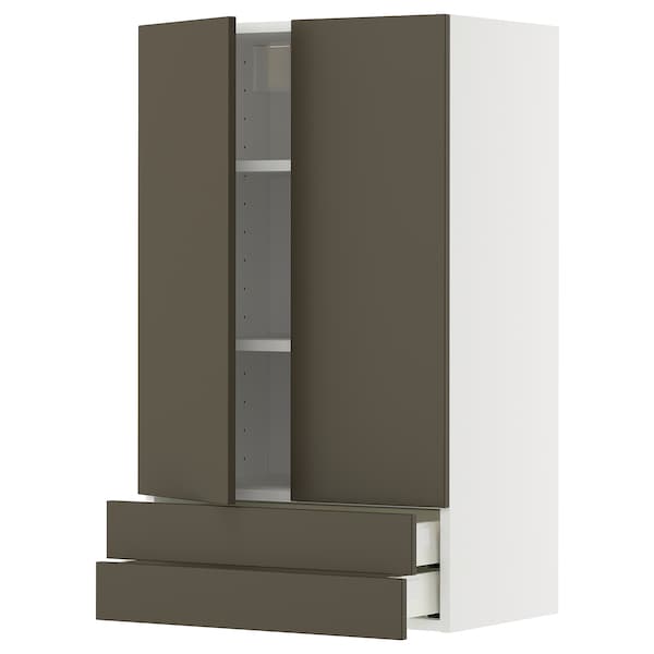 METOD / MAXIMERA - Wall cabinet w 2 doors/2 drawers, white/Havstorp brown-beige, 60x100 cm