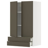 METOD / MAXIMERA wall cabinet w 2 doors/2 drawers, white/Havstorp brown-beige, 60x100 cm