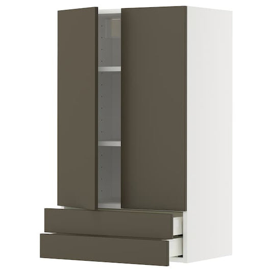 Ikea METOD / MAXIMERA - Wall cabinet w 2 doors/2 drawers, white/Havstorp brown-beige, 60x100 cm