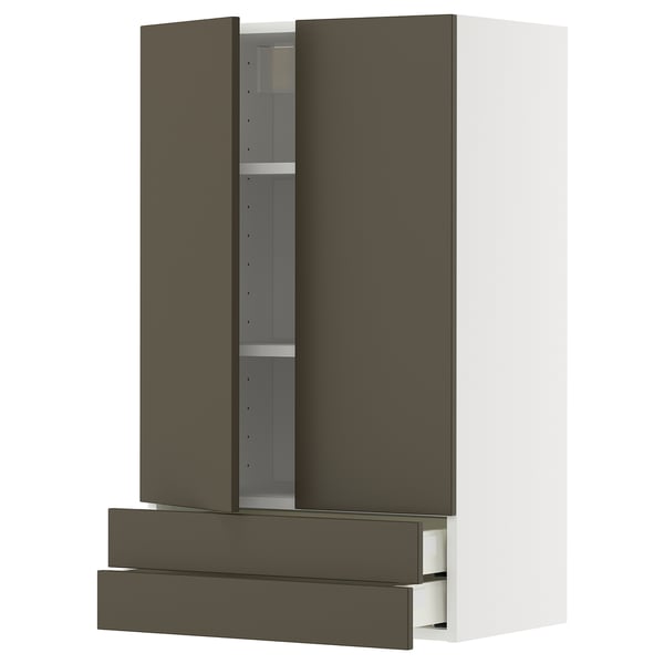 METOD / MAXIMERA - METOD / MAXIMERA Wall cabinet w 2 doors/2 drawers, white/Havstorp brown-beige, 60x100 cm