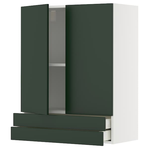 METOD / MAXIMERA - Wall cabinet w 2 doors/2 drawers, white/Havstorp deep green, 80x100 cm