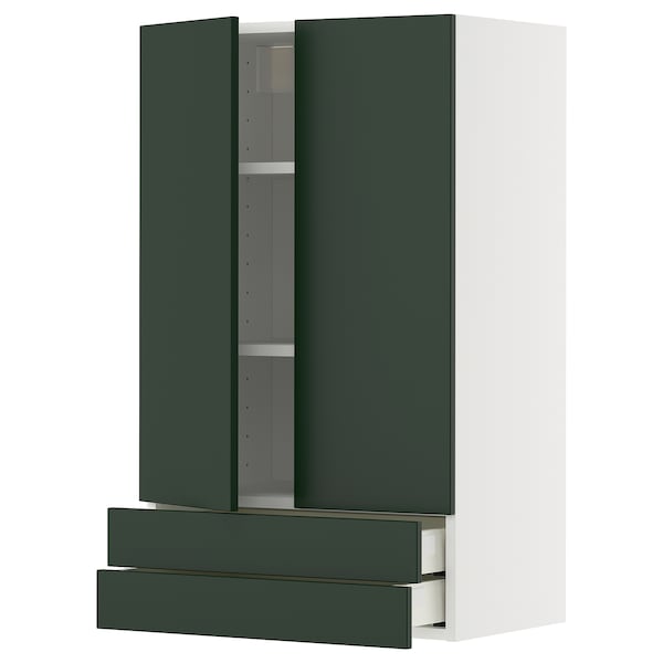 METOD / MAXIMERA - Wall cabinet w 2 doors/2 drawers, white/Havstorp deep green, 60x100 cm