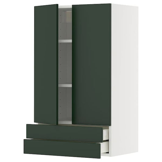 Ikea METOD / MAXIMERA - Wall cabinet w 2 doors/2 drawers, white/Havstorp deep green, 60x100 cm