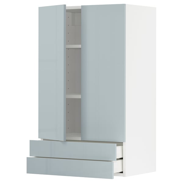 METOD / MAXIMERA - METOD / MAXIMERA Wall cabinet w 2 doors/2 drawers, white/Kallarp light grey-blue, 60x100 cm