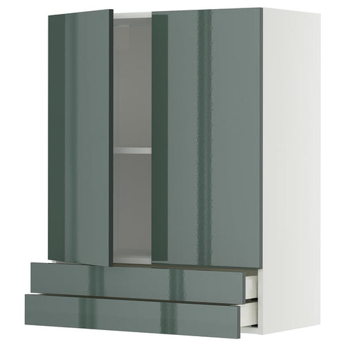 METOD / MAXIMERA - METOD / MAXIMERA Wall cabinet w 2 doors/2 drawers, white/Kallarp high-gloss dark grey-green, 80x100 cm