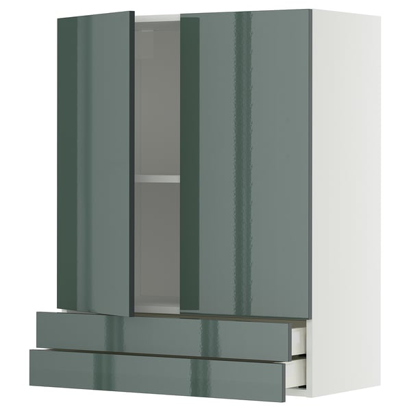 METOD / MAXIMERA - METOD / MAXIMERA Wall cabinet w 2 doors/2 drawers, white/Kallarp high-gloss dark grey-green, 80x100 cm