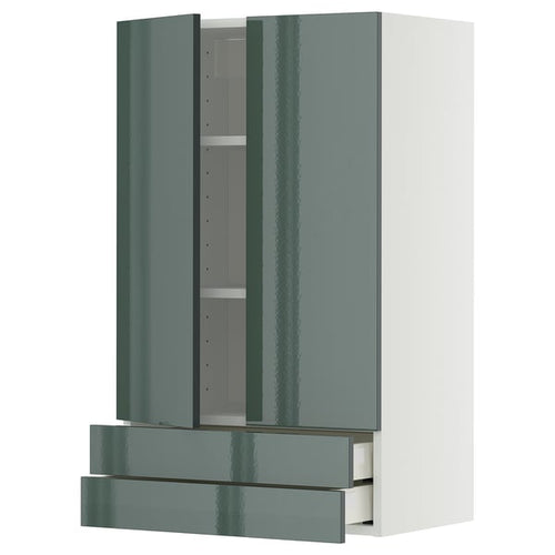 METOD / MAXIMERA - METOD / MAXIMERA Wall cabinet w 2 doors/2 drawers, white/Kallarp high-gloss dark grey-green, 60x100 cm
