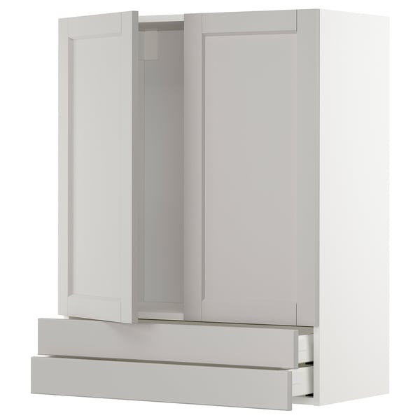 METOD / MAXIMERA - METOD / MAXIMERA Wall cabinet w 2 doors/2 drawers, white/Lerhyttan light grey, 80x100 cm