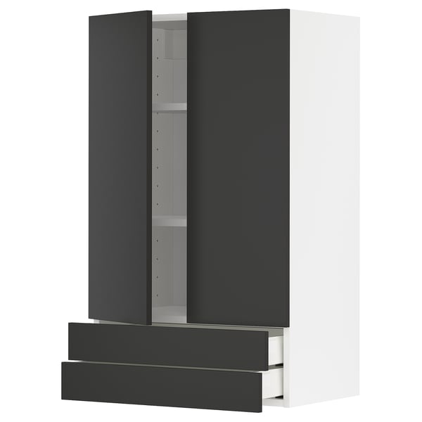 METOD / MAXIMERA - METOD / MAXIMERA Wall cabinet w 2 doors/2 drawers, white/Nickebo matt anthracite, 60x100 cm