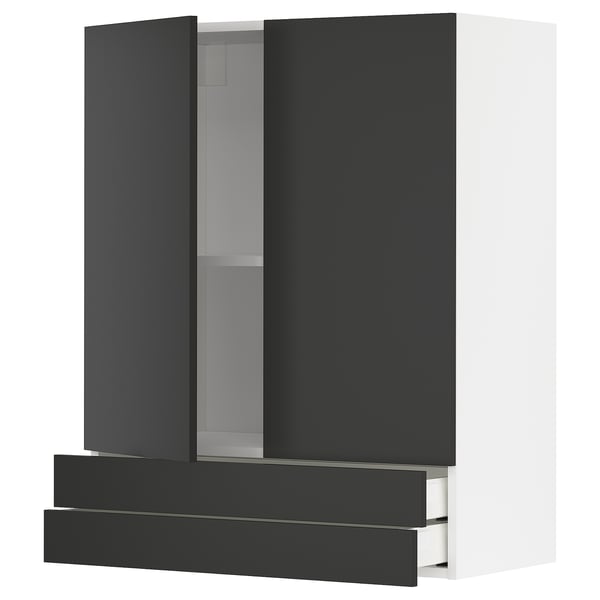 METOD / MAXIMERA wall cabinet w 2 doors/2 drawers, white/Nickebo matt anthracite, 80x100 cm