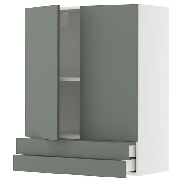 Ikea METOD / MAXIMERA - Wall cabinet w 2 doors/2 drawers, white/Nickebo matt grey-green, 80x100 cm