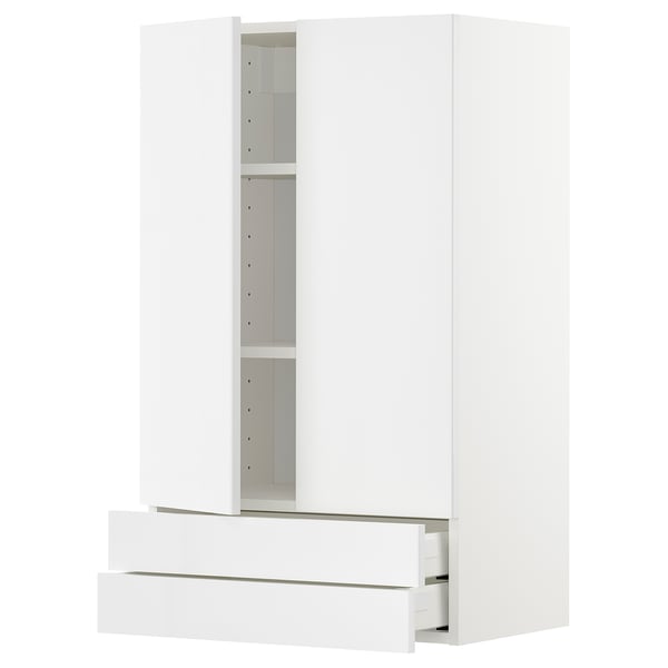 METOD / MAXIMERA wall cabinet w 2 doors/2 drawers, white/Ringhult white, 60x100 cm