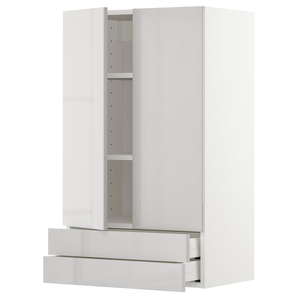 METOD / MAXIMERA wall cabinet w 2 doors/2 drawers, white/Ringhult light grey, 60x100 cm