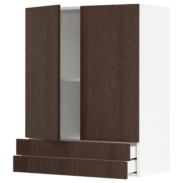 METOD / MAXIMERA wall cabinet w 2 doors/2 drawers, white/Sinarp brown, 80x100 cm