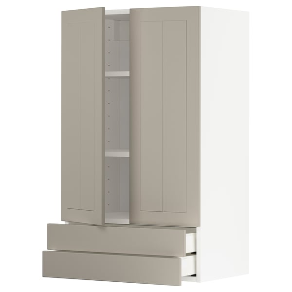 METOD / MAXIMERA - METOD / MAXIMERA Wall cabinet w 2 doors/2 drawers, white/Stensund beige, 60x100 cm
