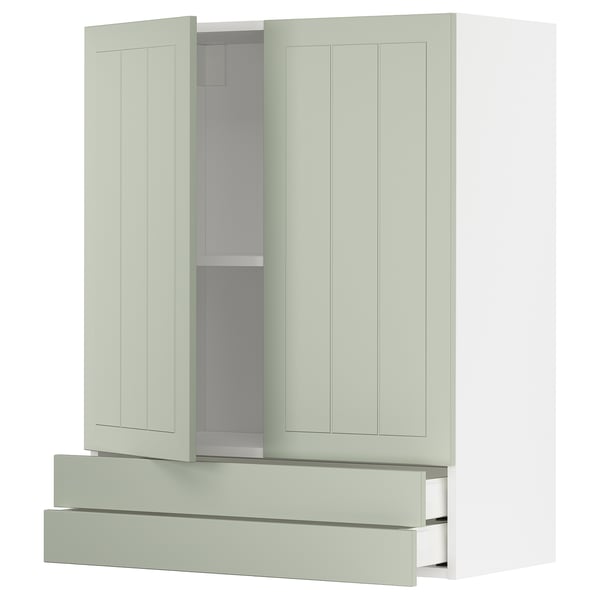 METOD / MAXIMERA - METOD / MAXIMERA Wall cabinet w 2 doors/2 drawers, white/Stensund light green, 80x100 cm